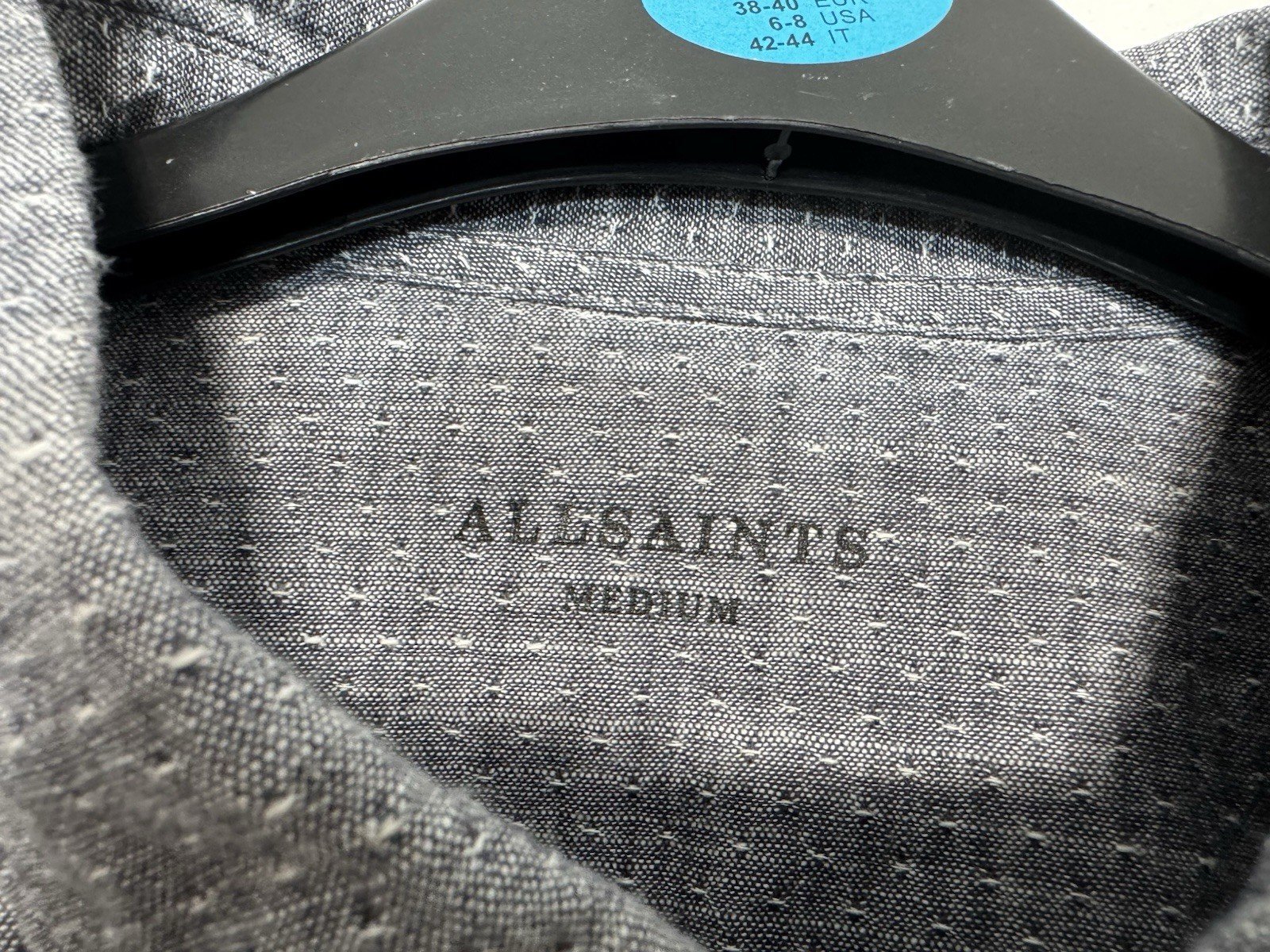 All saint Grey Woven Logo Long Sleeve Shirt Size M