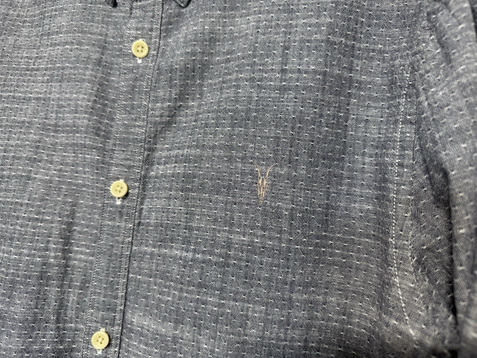 All saint Grey Woven Logo Long Sleeve Shirt Size M