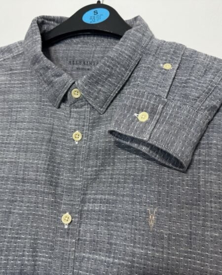 All saint Grey Woven Logo Long Sleeve Shirt Size M