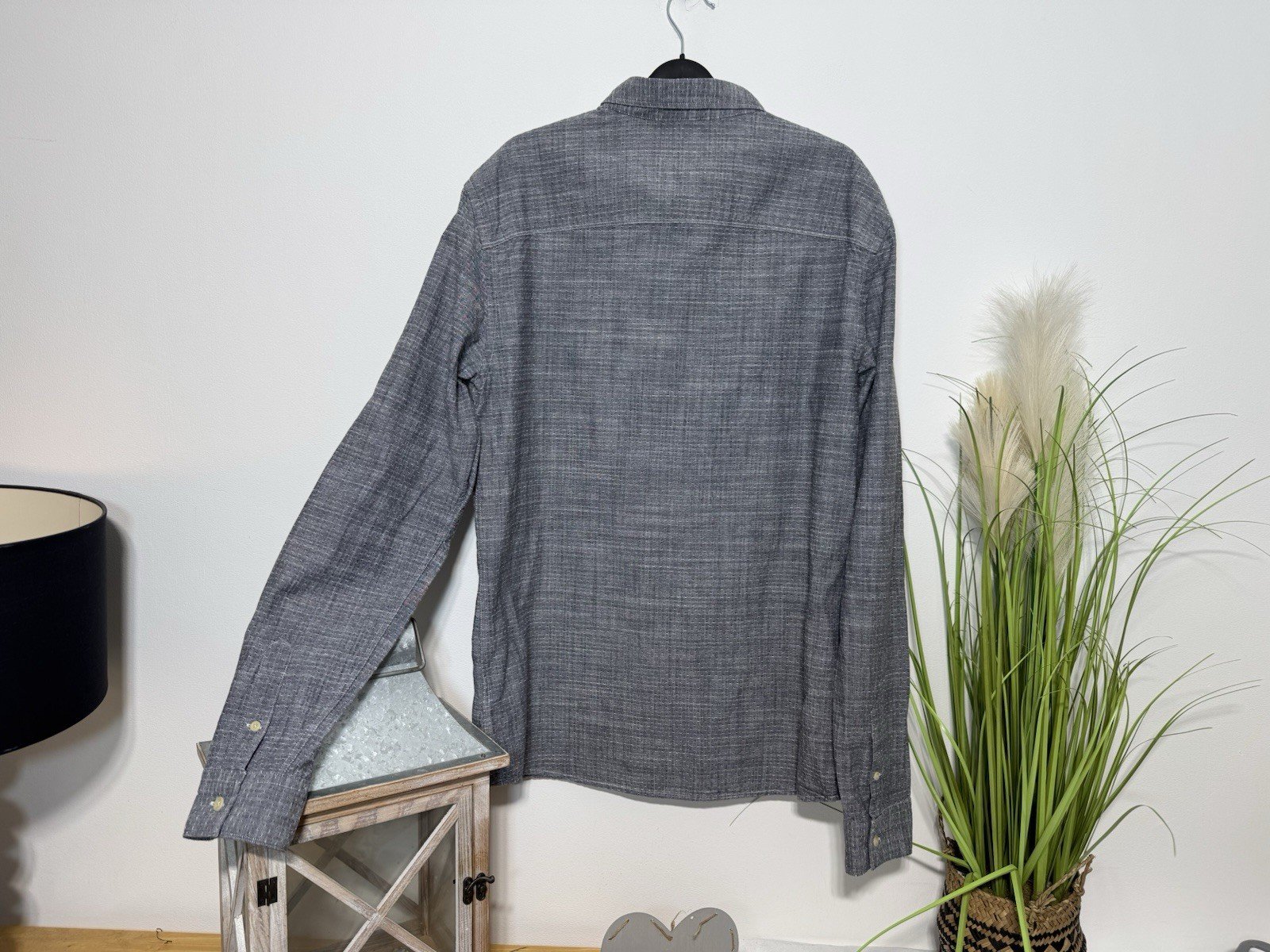 All saint Grey Woven Logo Long Sleeve Shirt Size M
