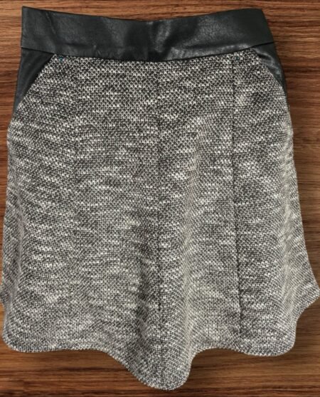 Amisu Thick Fleck Flared Short Skirt Leatherette Waistband Pockets Zip Close S6
