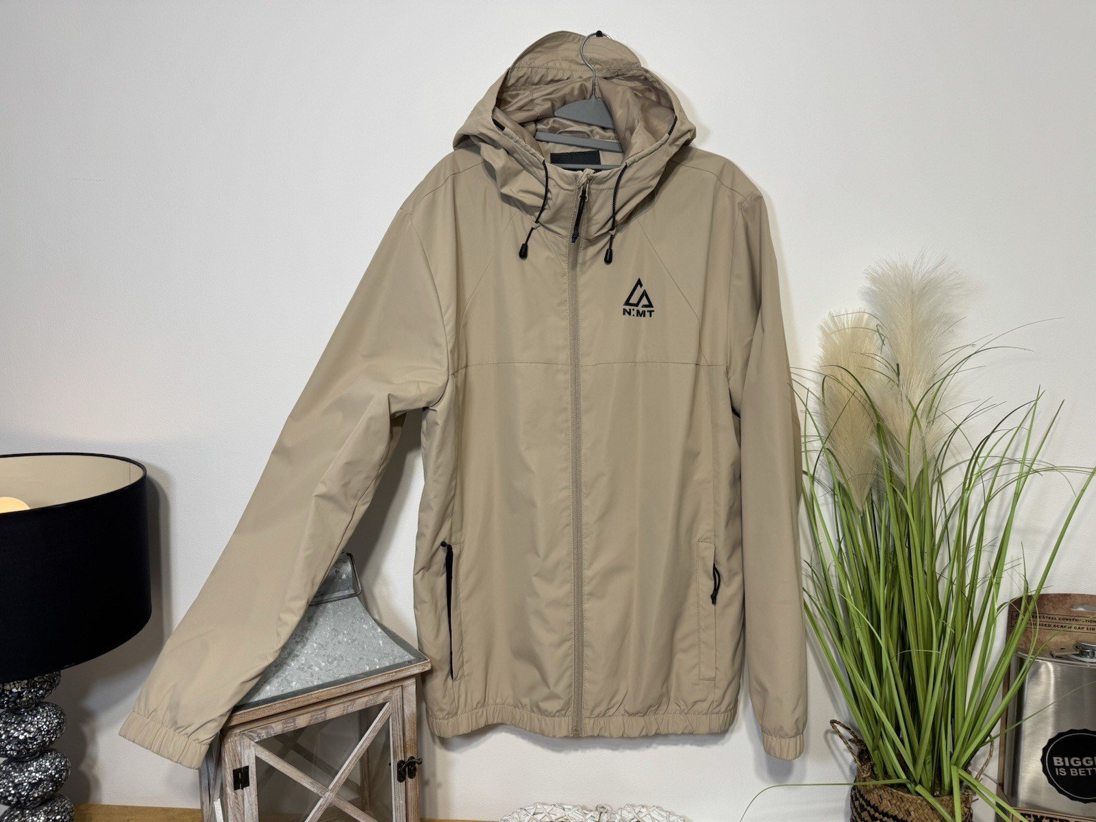 Beige Showerproof Full Zip Mesh Lined Hooded Jacket Size M