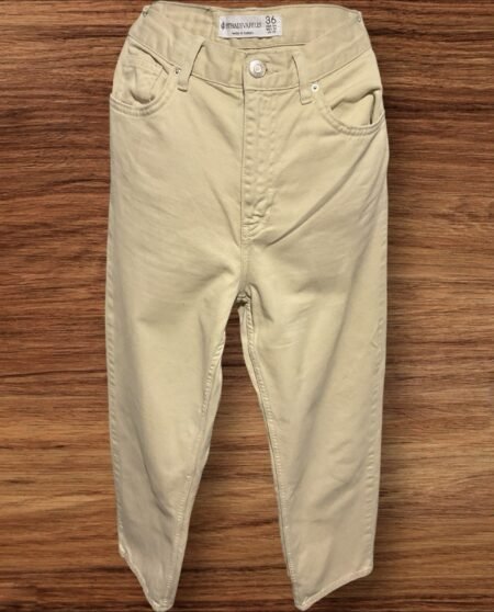 Beige Straight Leg Jeans Front/rear Pockets Zip/button Close Size 10-12