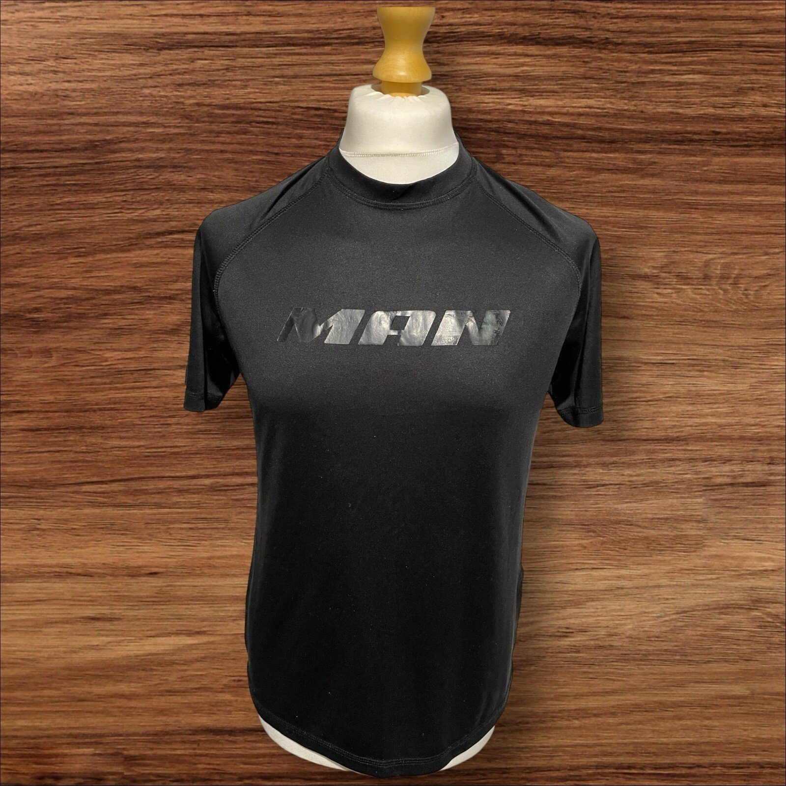 Boohoo Man Black Polyester Gym Top Front Motif Short Sleeve Size L