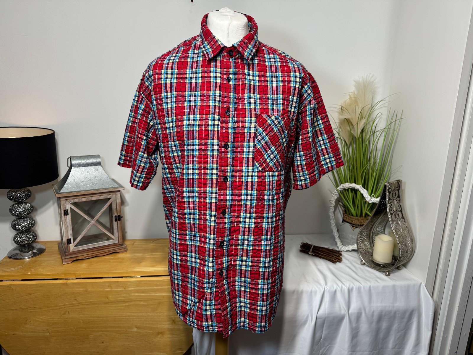Cotton Traders Check Cotton Seersucker Short Sleeve Shirt Size 2XL