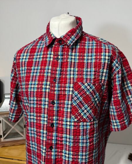 Cotton Traders Check Cotton Seersucker Short Sleeve Shirt Size 2XL