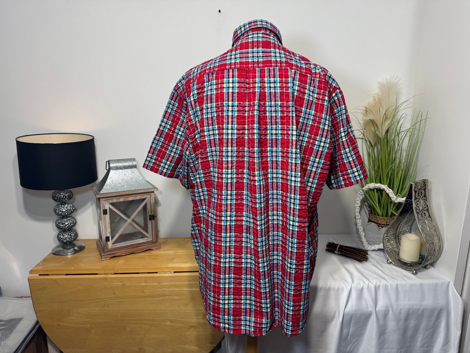 Cotton Traders Check Cotton Seersucker Short Sleeve Shirt Size 2XL