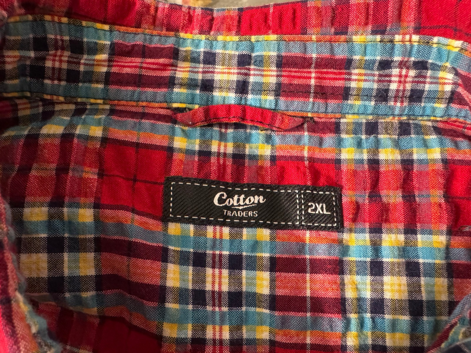 Cotton Traders Check Cotton Seersucker Short Sleeve Shirt Size 2XL