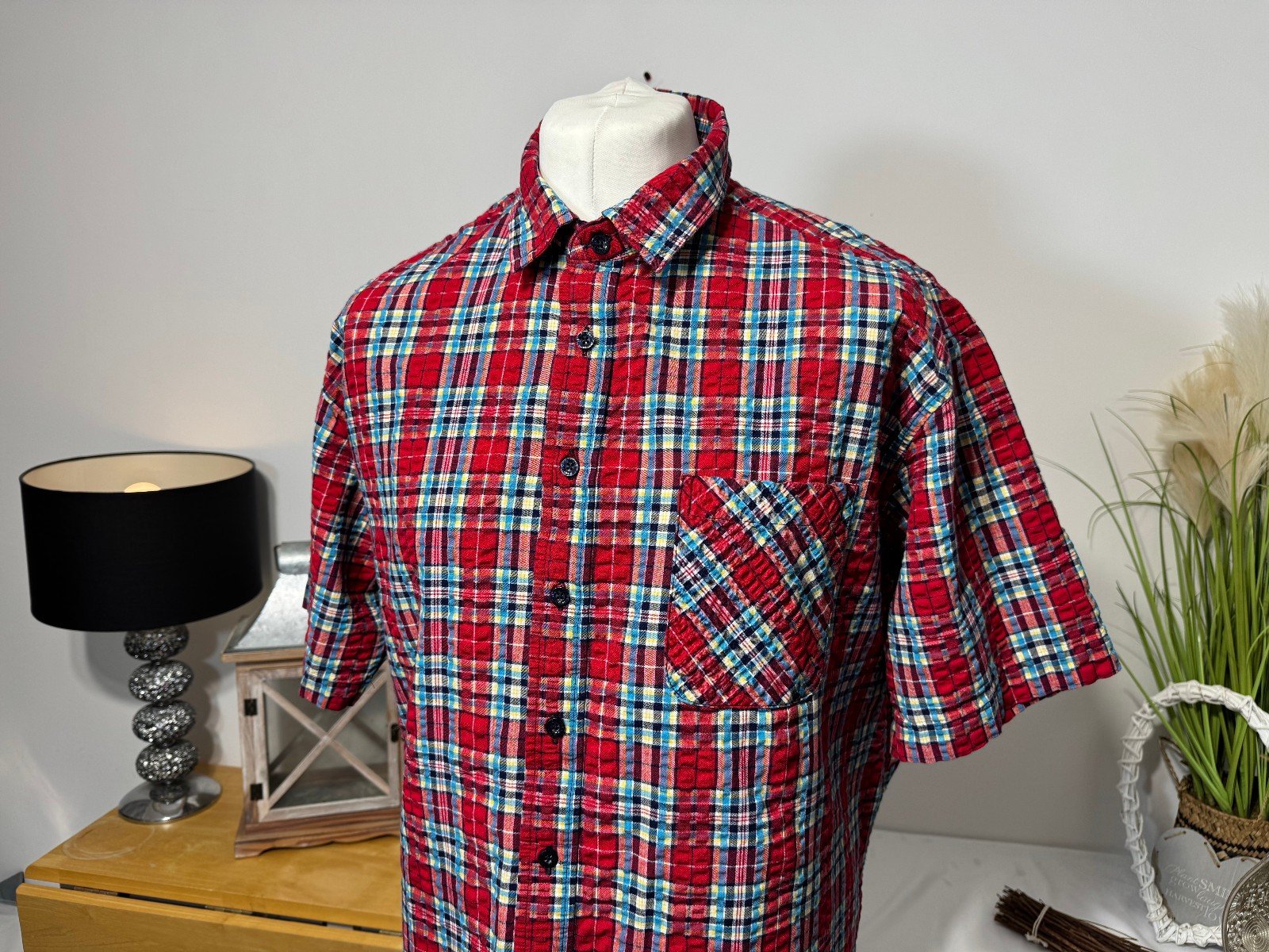 Cotton Traders Check Cotton Seersucker Short Sleeve Shirt Size 2XL