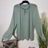 Damart Sage Chiffon Overlay Gathered High Neck Blouse Size 18