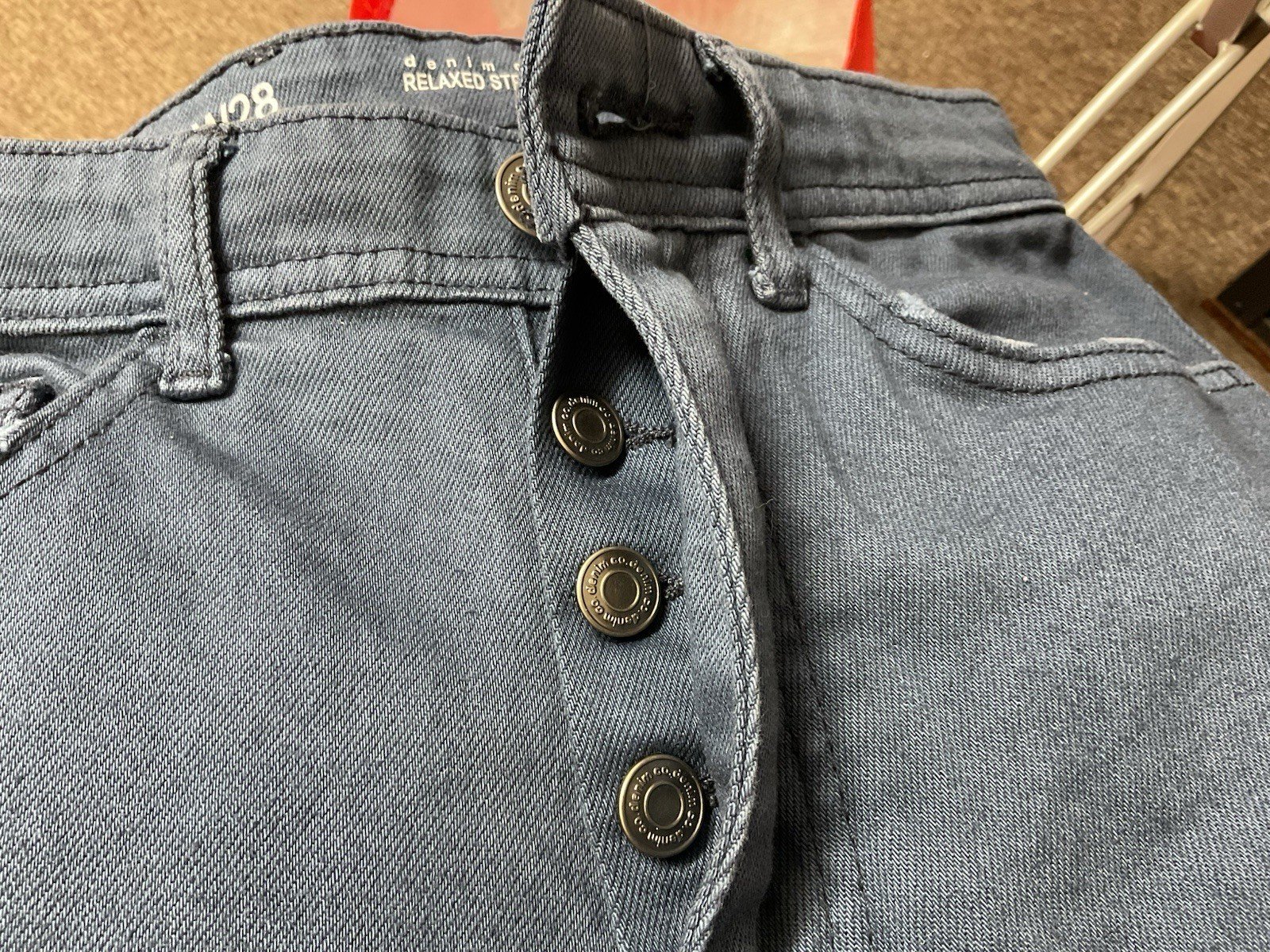 Denim & Co Navy Blue Denim Shorts Button Fly Close Pockets Waist 30in