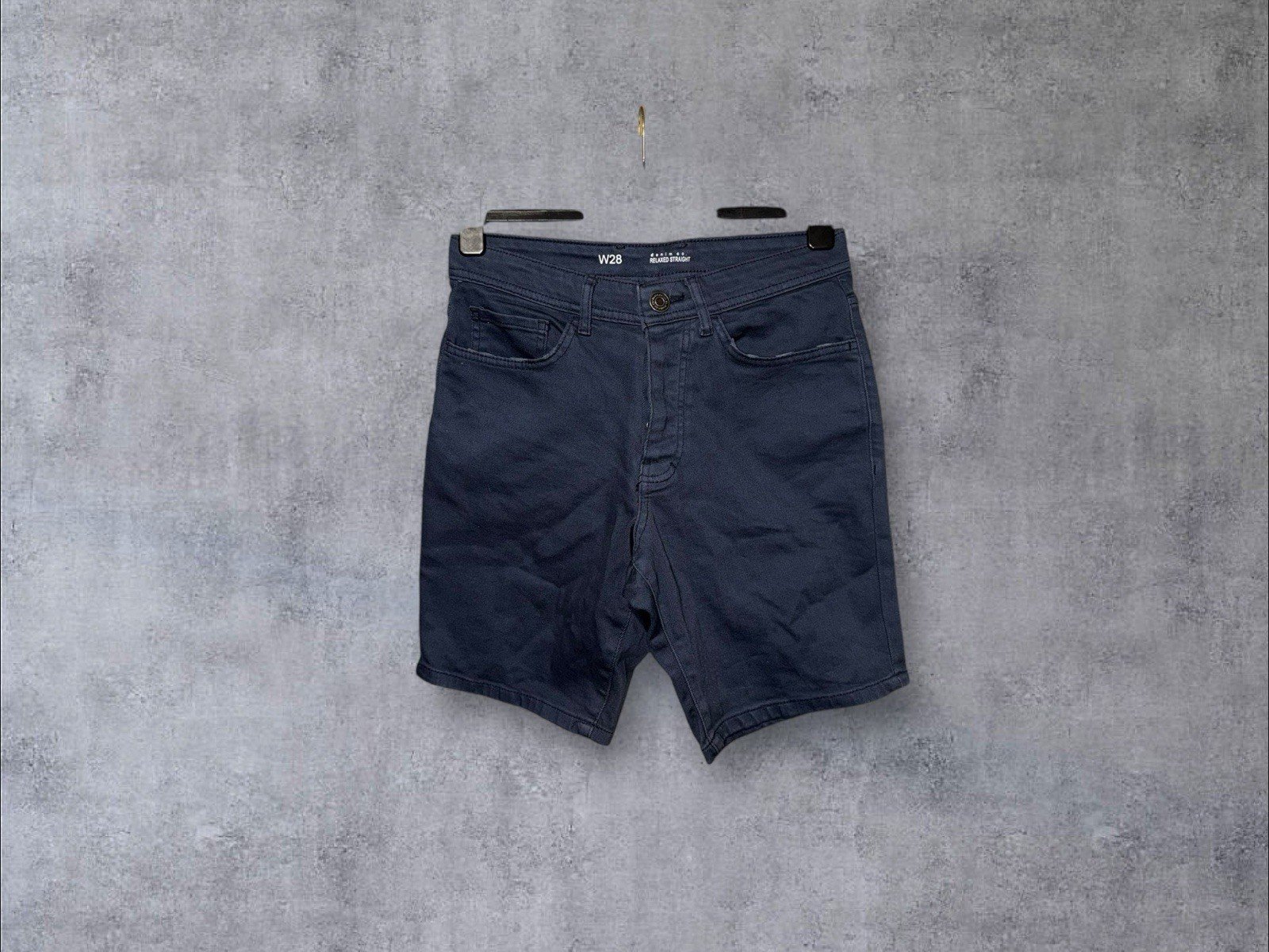 Denim & Co Navy Blue Denim Shorts Button Fly Close Pockets Waist 30in