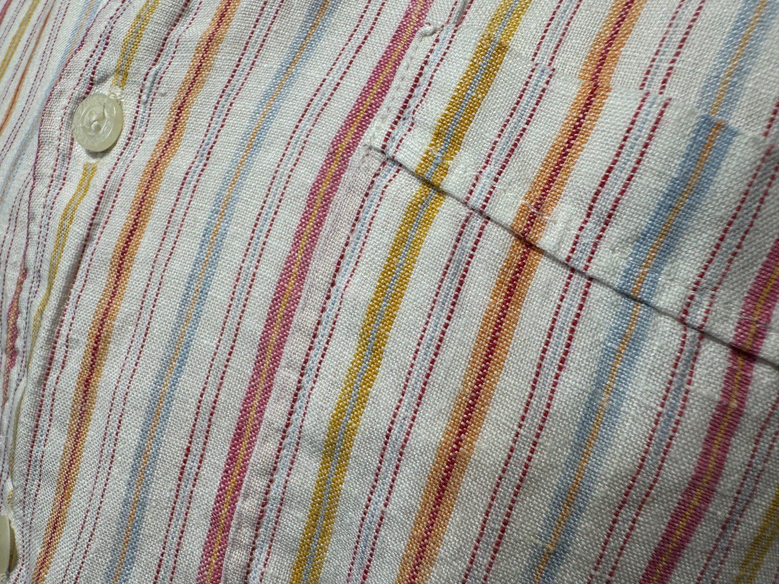 Easy White Stripe Linen Short Sleeve Shirt Size M