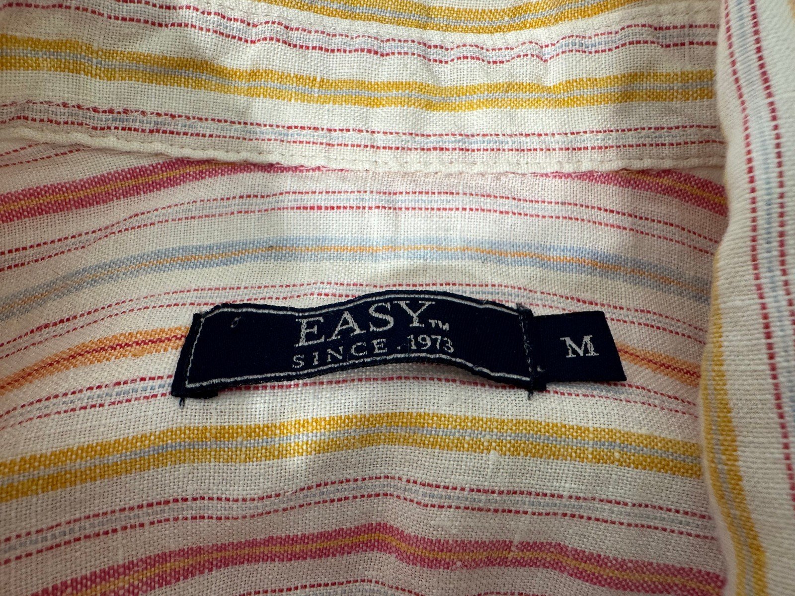 Easy White Stripe Linen Short Sleeve Shirt Size M