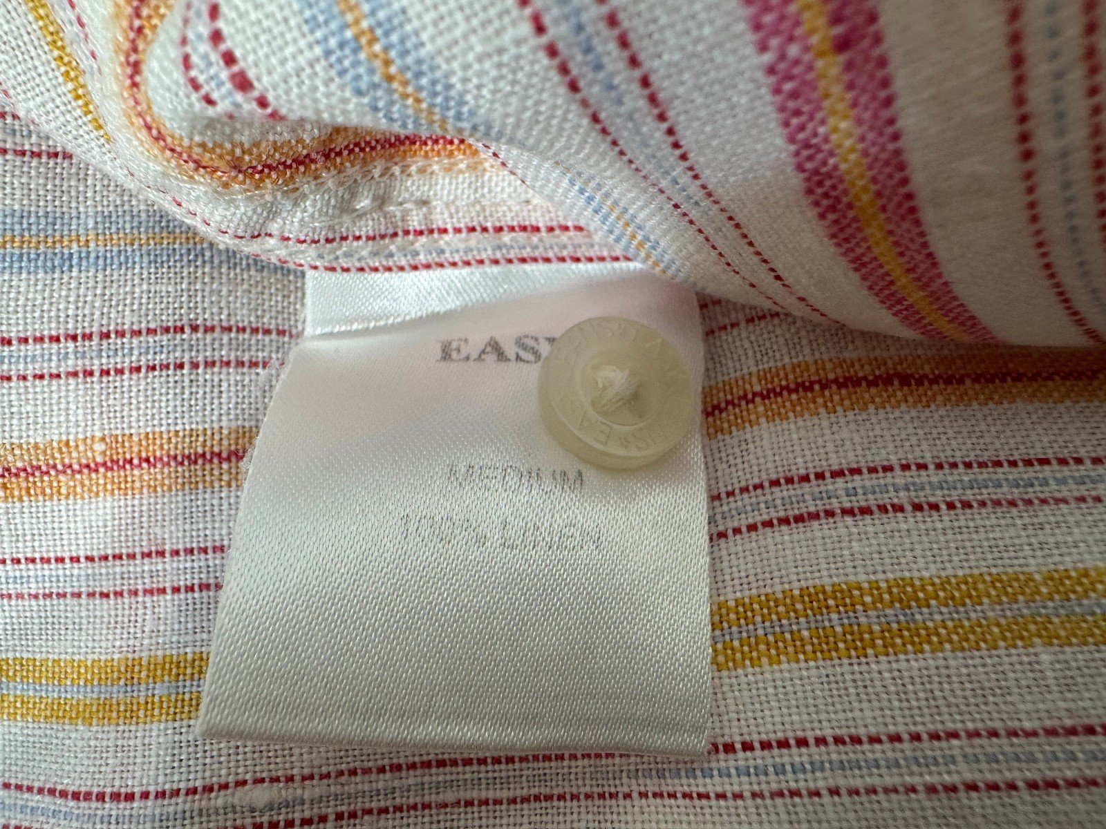 Easy White Stripe Linen Short Sleeve Shirt Size M