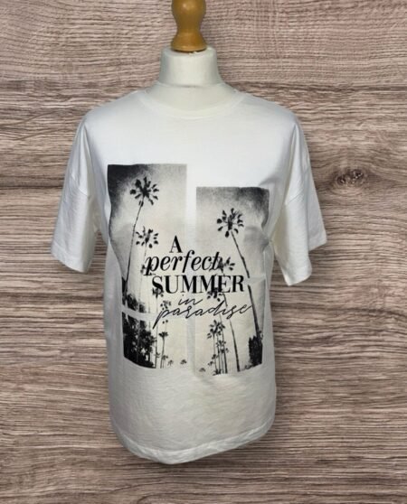 George White Cotton T-shirt With Front Motif Size 14