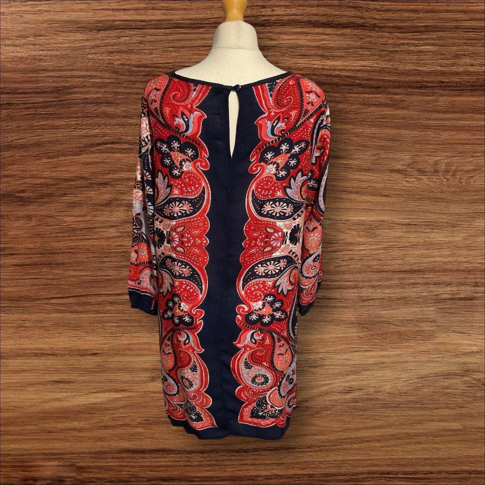 M&Co Paisley Multi Coloured Tunic Elastic Cuff Boat Neck Button Close Size 18