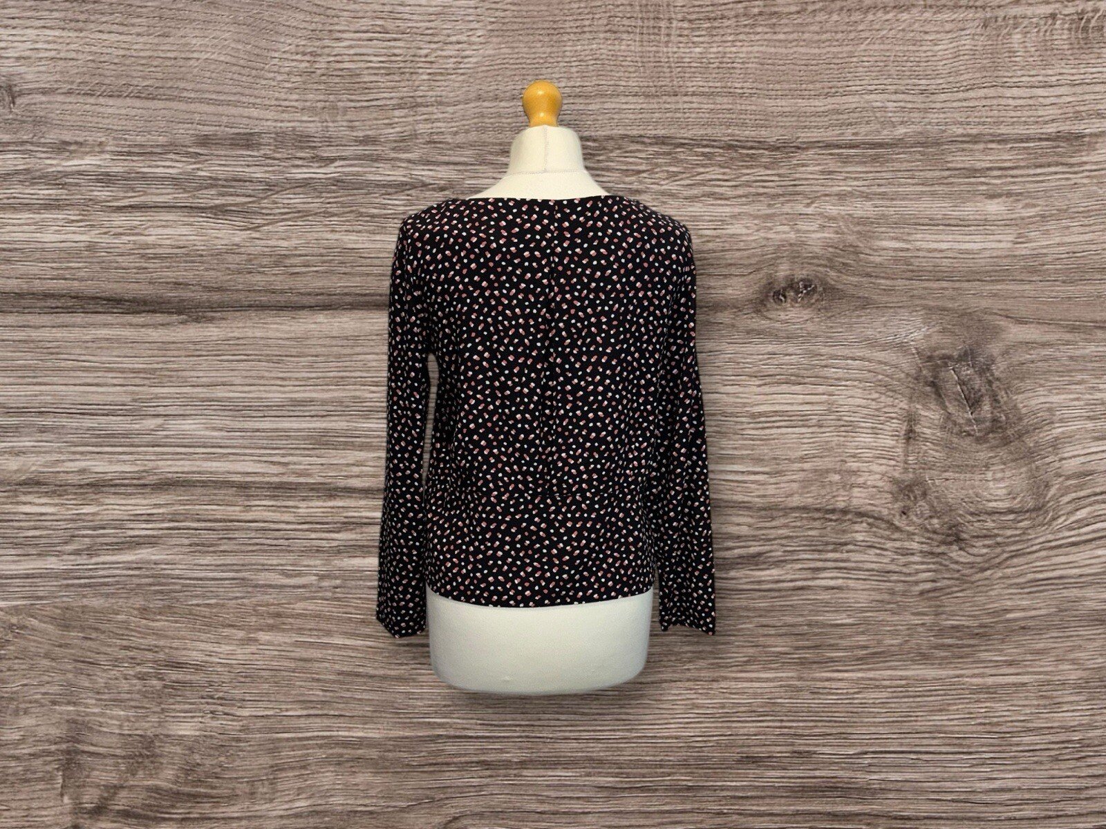 M&S Black Blouse Deep Hem Boat Neck Pleat Back Size 10