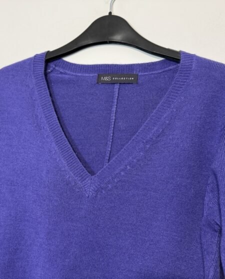 M&S Collection Purple V-Neck Asymmetrical Design Knit Longline Jumper Size 8