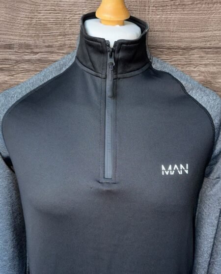 Man Active 1/4 Zip High Neck Two Tone Gym Top Size S
