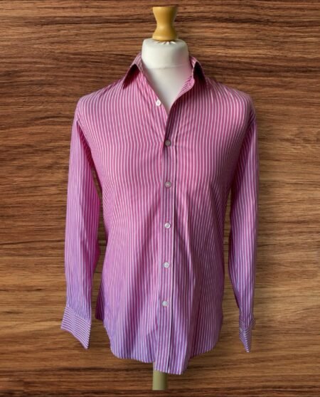Mens Linea Pink And White Stripe Cotton Shirt 15.5 In Collar Relaxed Fit
