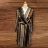 Multi Colour Patterned A-line Dress Wrap V Neck Elastic Cuffs Gold Button S12