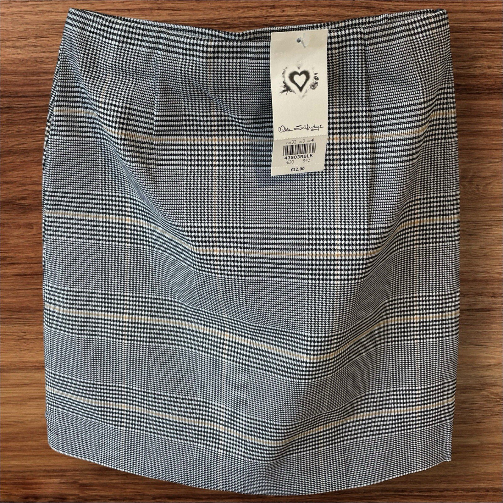 NEW Miss Selfridge Stretch Check Pencil Skirt With Slight Split Front Size 4