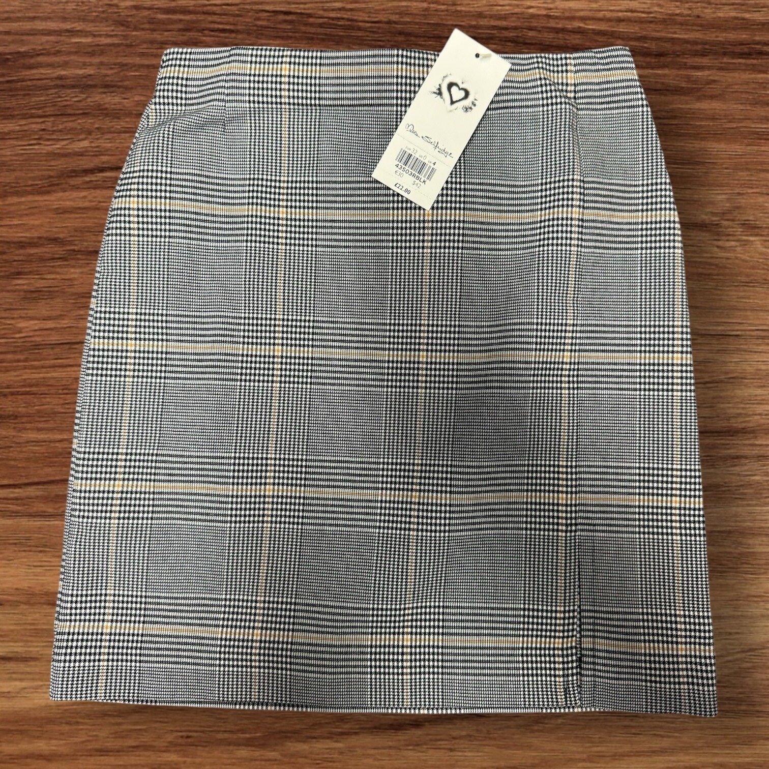 NEW Miss Selfridge Stretch Check Pencil Skirt With Slight Split Front Size 4