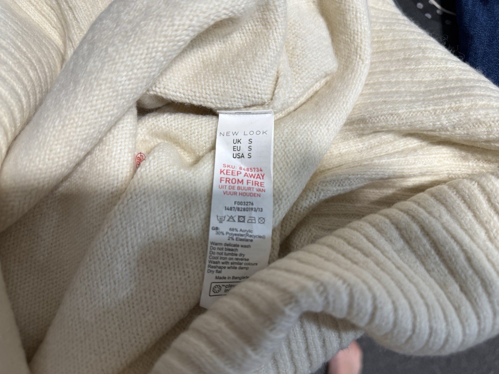 New Look Ivory Cowl Neck Acrylic Blend Knit Dress Size S