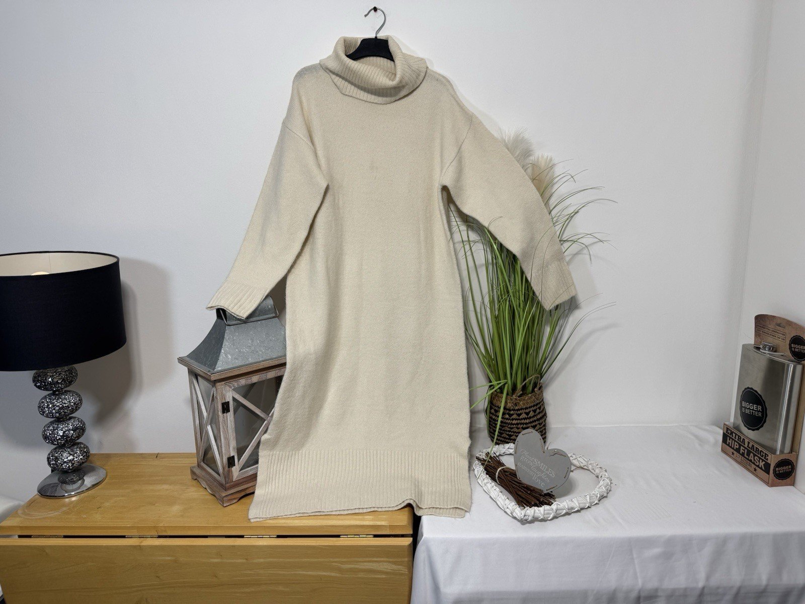 New Look Ivory Cowl Neck Acrylic Blend Knit Dress Size S