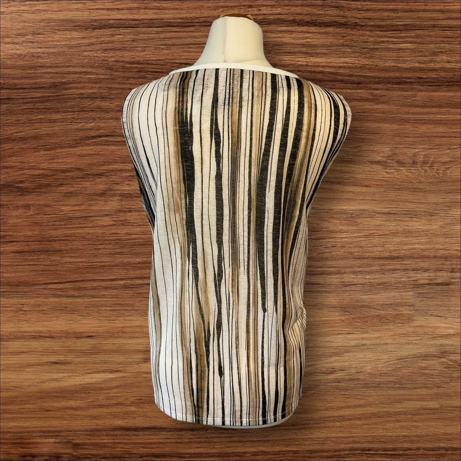 Next White Brown Beige Strip Blouse Side Panel Round Neck Size 18