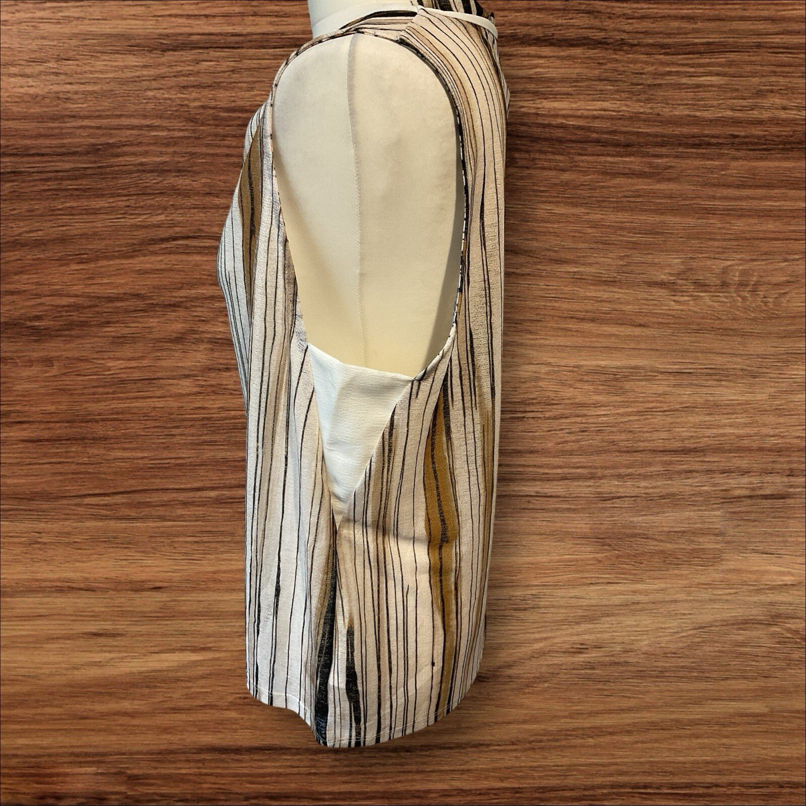 Next White Brown Beige Strip Blouse Side Panel Round Neck Size 18