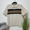 Oatmeal Stripe Fine Knit Polo Top Size L