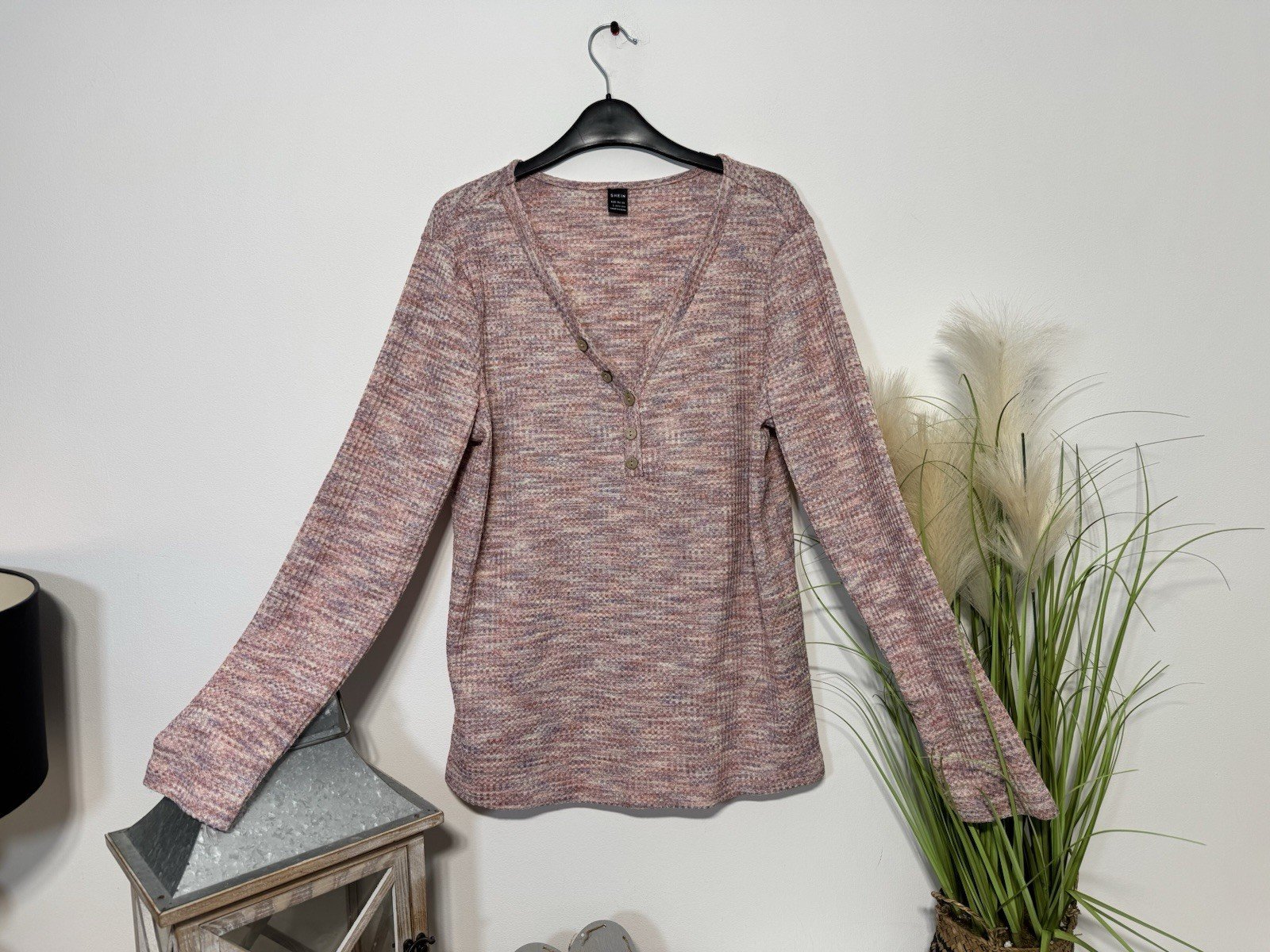 Pink & Lilac Waffle Weave V-Neck Top Size 12-14