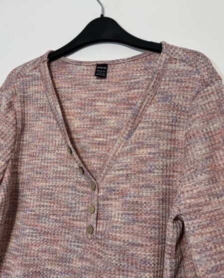 Pink & Lilac Waffle Weave V-Neck Top Size 12-14