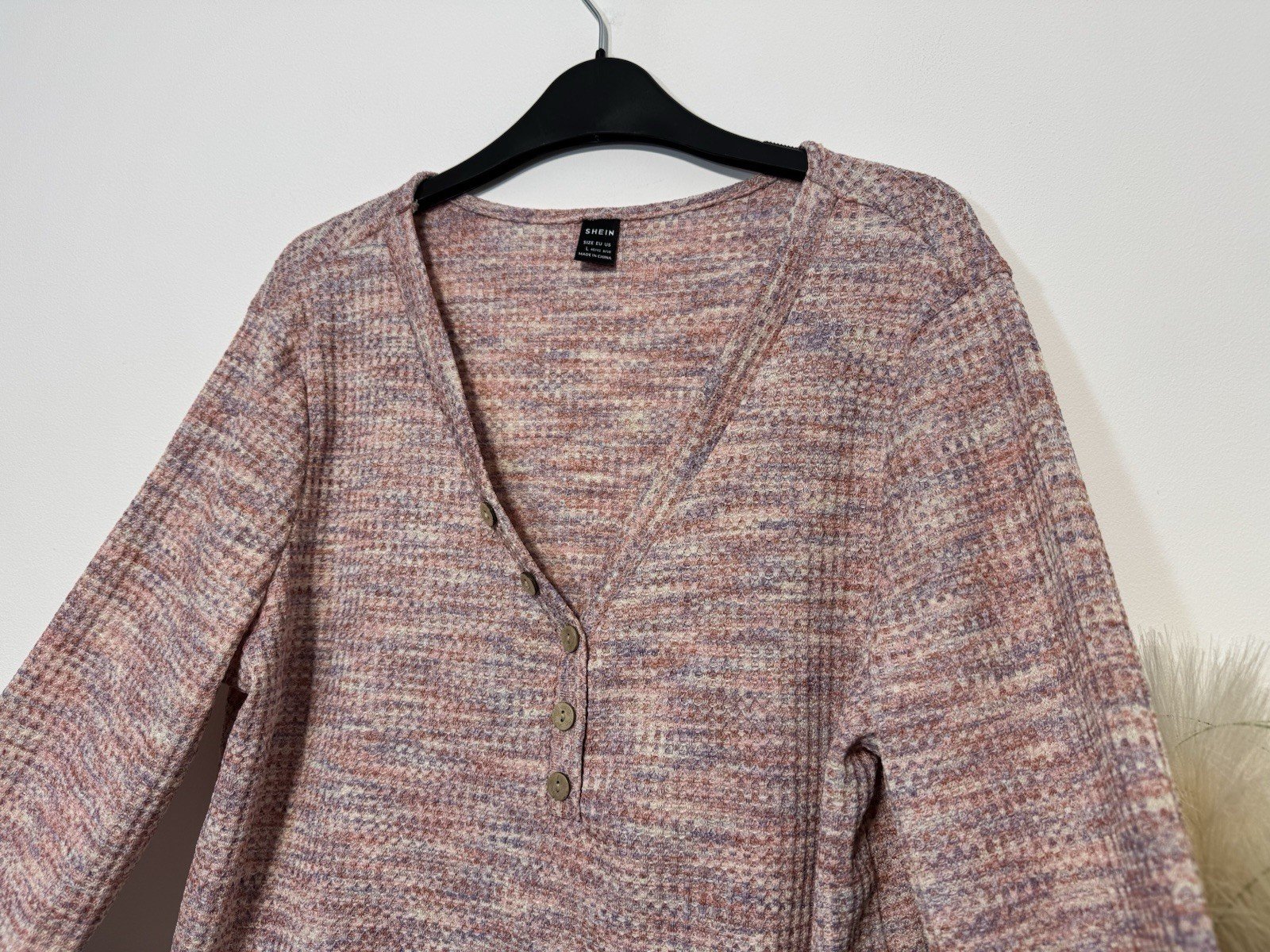 Pink & Lilac Waffle Weave V-Neck Top Size 12-14