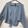Powder Blue Waffle Weave V-Neck Ruched Front Raglan Sleeve Size 10-12