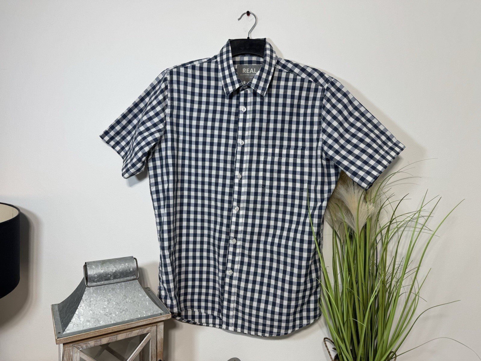 Real Clothing Company Blue Check Short Sleeve Shirt Size L