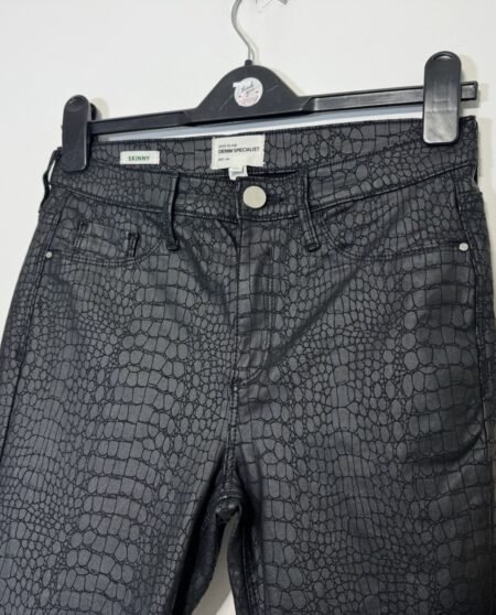 River Island Black Textured Skinny Fit Faux Leather Jeans Size 12L