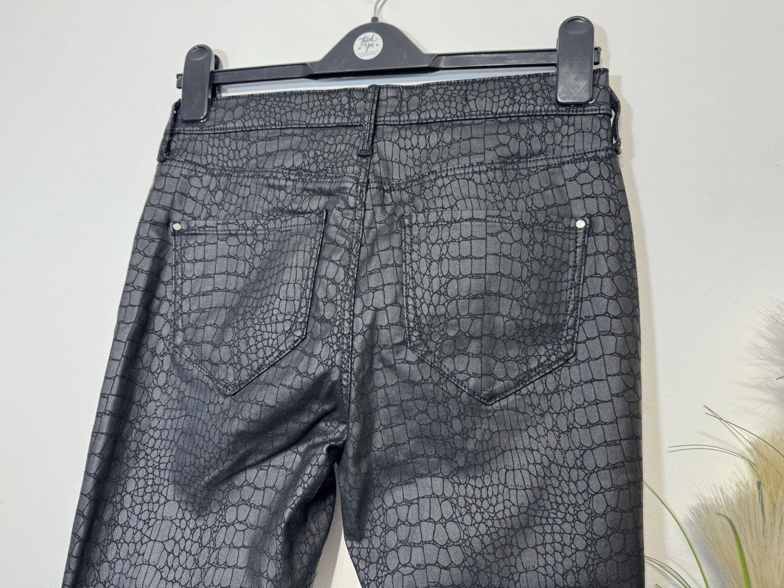 River Island Black Textured Skinny Fit Faux Leather Jeans Size 12L