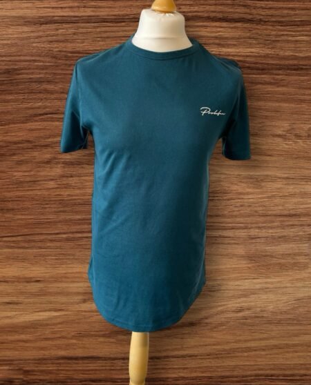 River Island Longline Fit S Shirt Blue Front Detail Short Sleeve Collared Size M