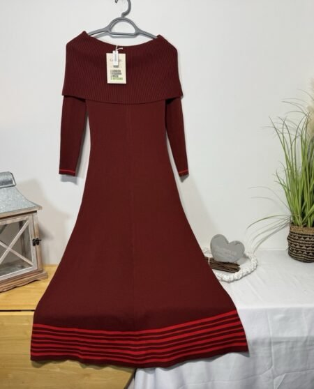 Roksanda Women’s Burgundy Cowl Neck Fit& Flare Tight Knit Dress Size 8