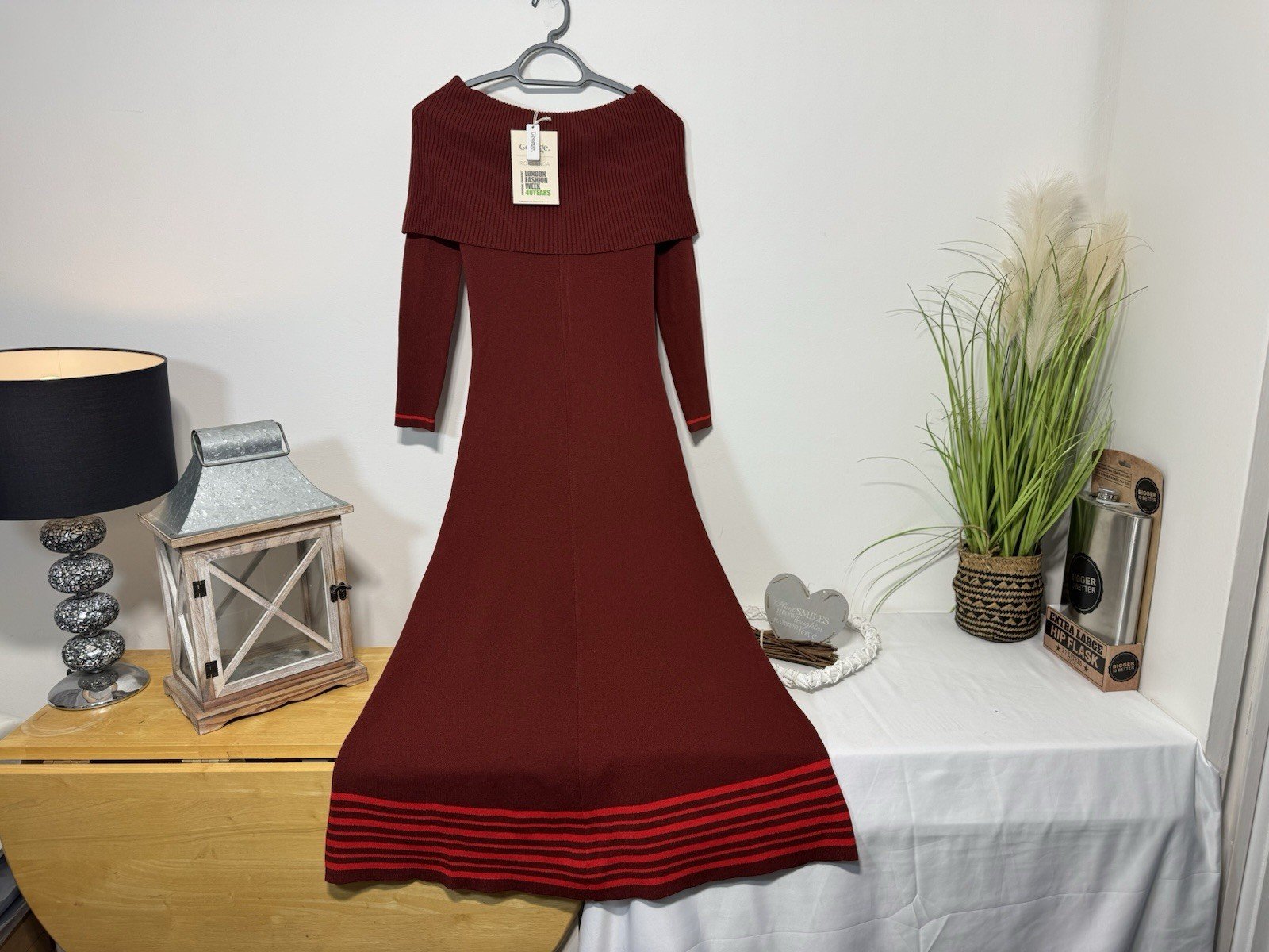 Roksanda Women’s Burgundy Cowl Neck Fit& Flare Tight Knit Dress Size 8