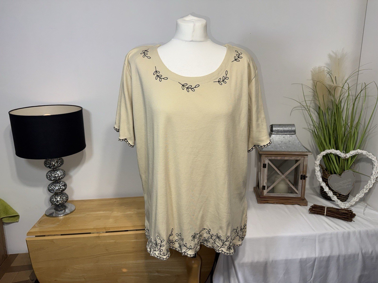 Roman Originals Cream Embroidered Top Size XL