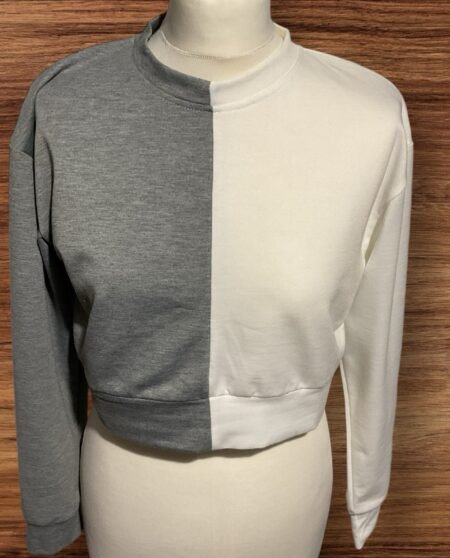 SHEIN Grey & White Crop Sweatshirt Round Neck Long Sleeve Size S