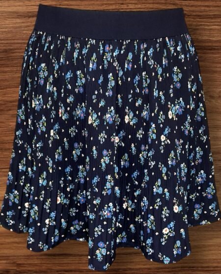 Searsucker Blue Elasticated Waist Skirt With Petite Floral Detail Size S