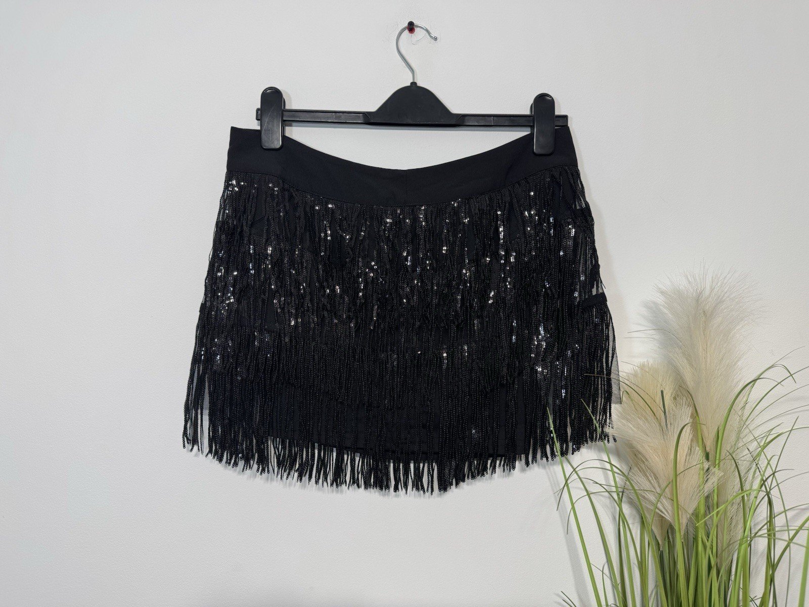 Shein Black Tassel Sequin High Waisted Hotpants Size 12-14