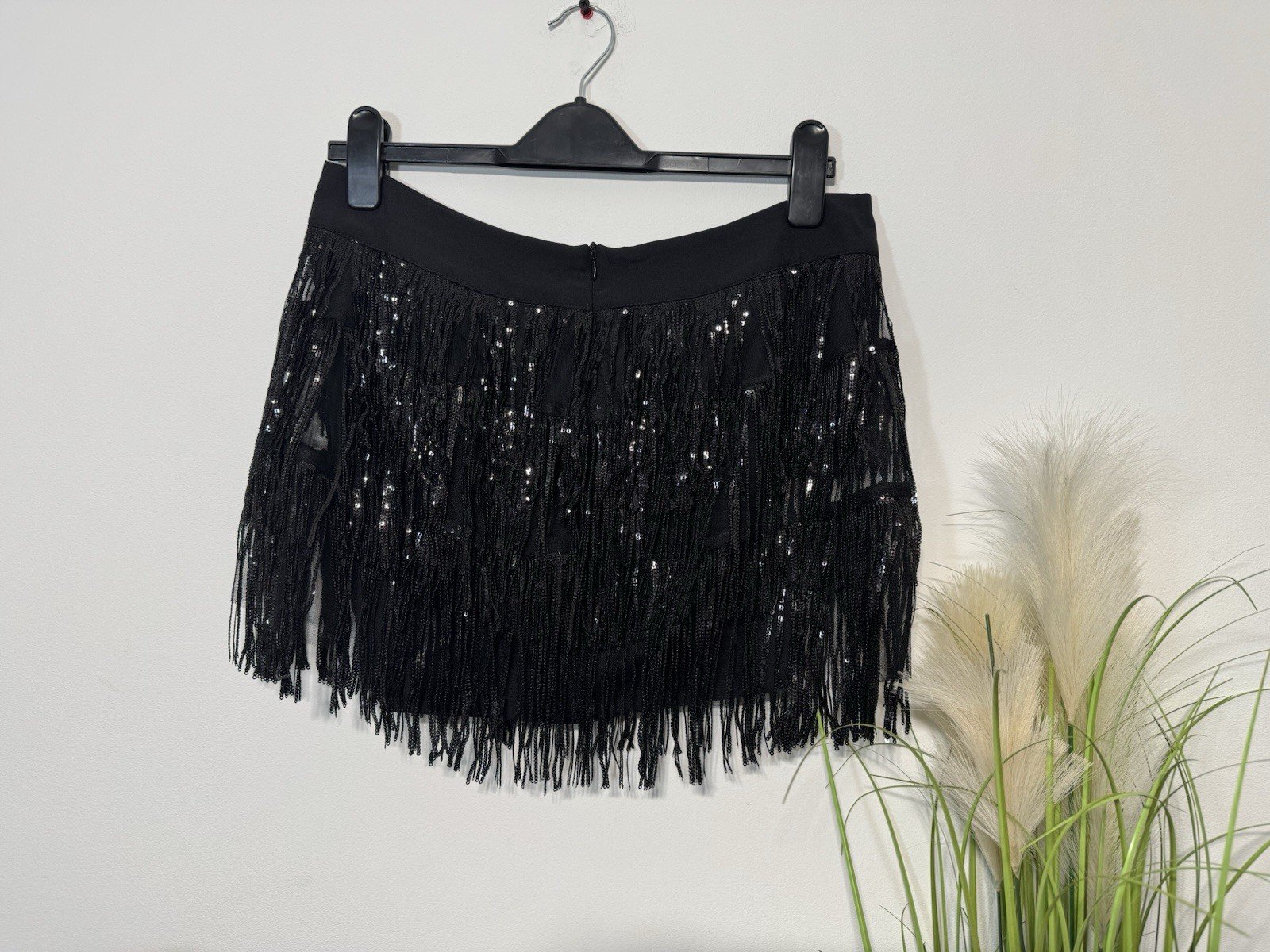 Shein Black Tassel Sequin High Waisted Hotpants Size 12-14
