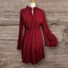 Shein Deep Red Tiered Dress Frill Tie Collar Double Bell Sleeves Size XL