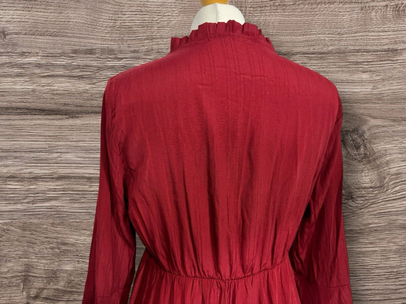 Shein Deep Red Tiered Dress Frill Tie Collar Double Bell Sleeves Size XL